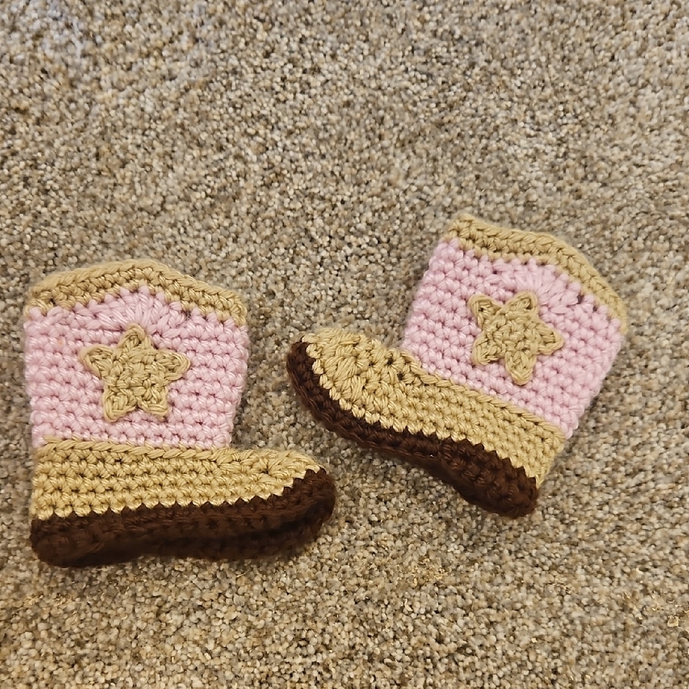 Handmade Crochet Baby Boots in Pink and Brown